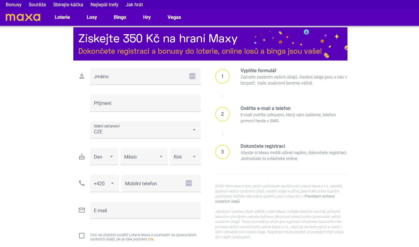 Průvodce registrací v Maxa Casino